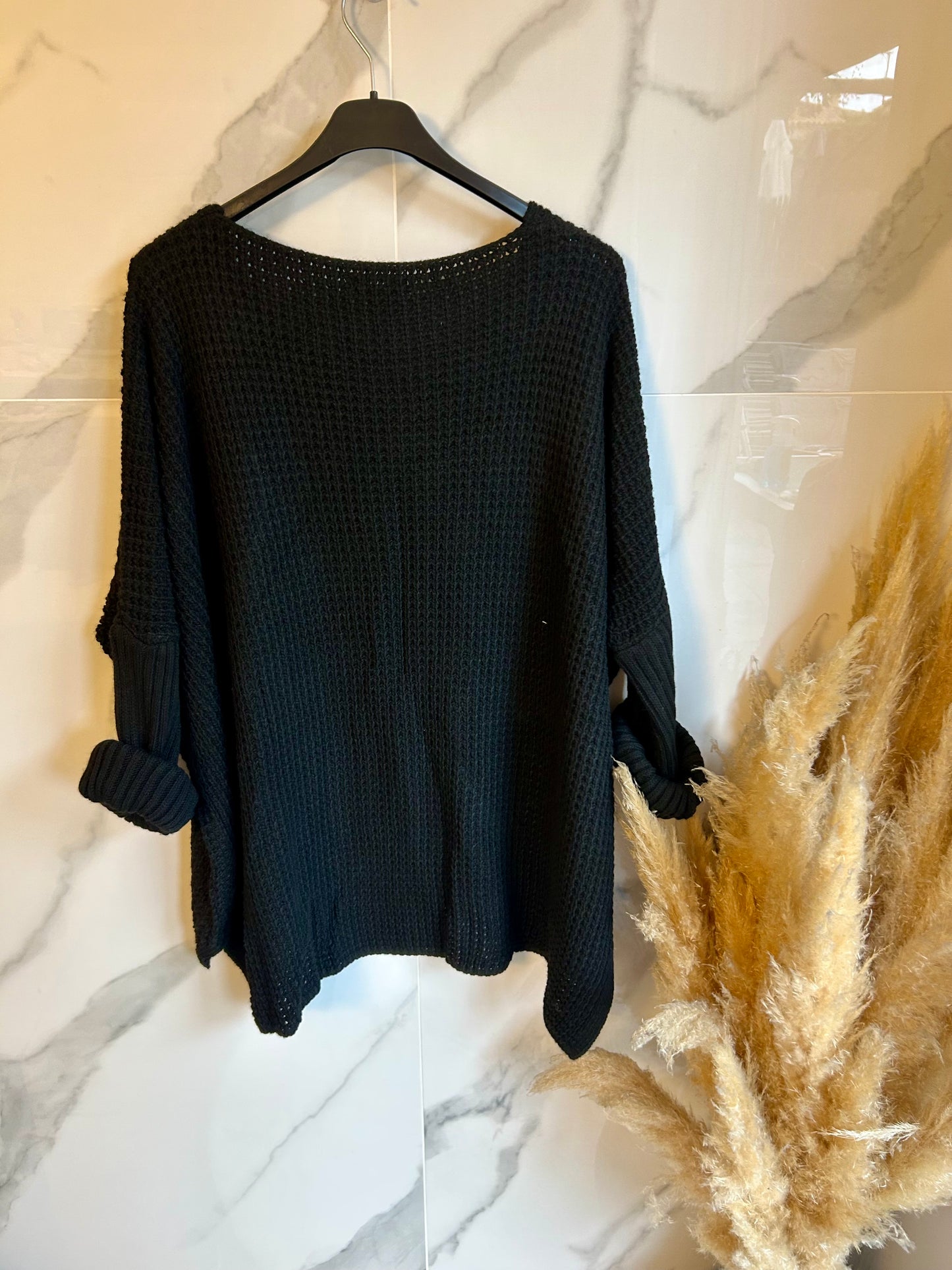 Pull Oversize en Grosse Maille – Cœur Rose Perlé