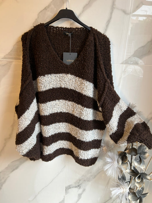 Pull a rayures Marron