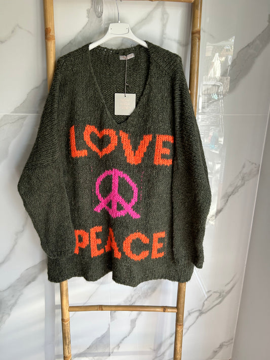 Pull oversize Peace & Love – kaki