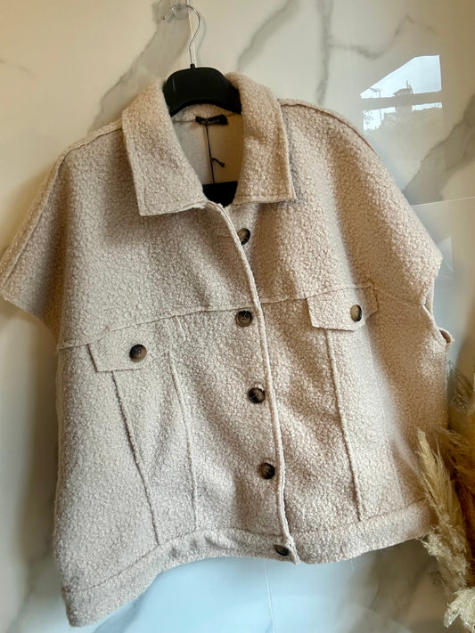Veste Teddy beige Sans Manches