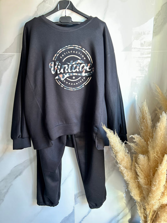 Ensemble jogging noir imprimé léopard “Vintage”
